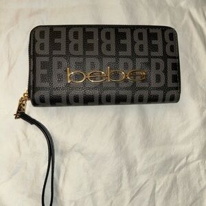 Bebe Black and Gold Zip Wallet
